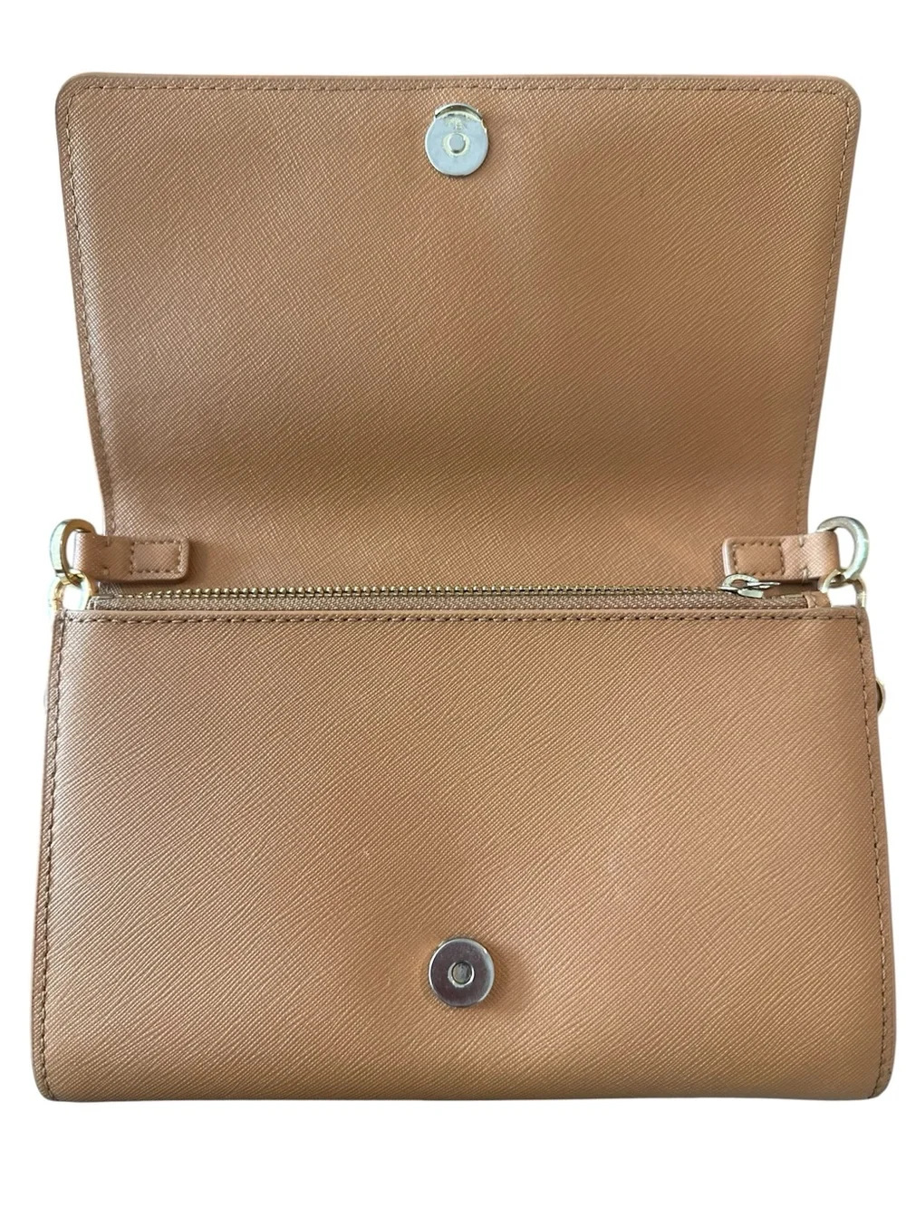 Tory Burch Tan Leather Crossbody Wallet with Gold Chain - Picture 4 of 12